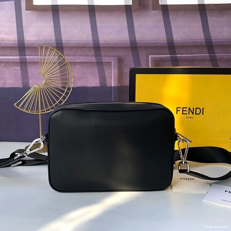 Affordable HOT ROMA Case Logo Fendi Black Camera Calf Compact In Leather 0721